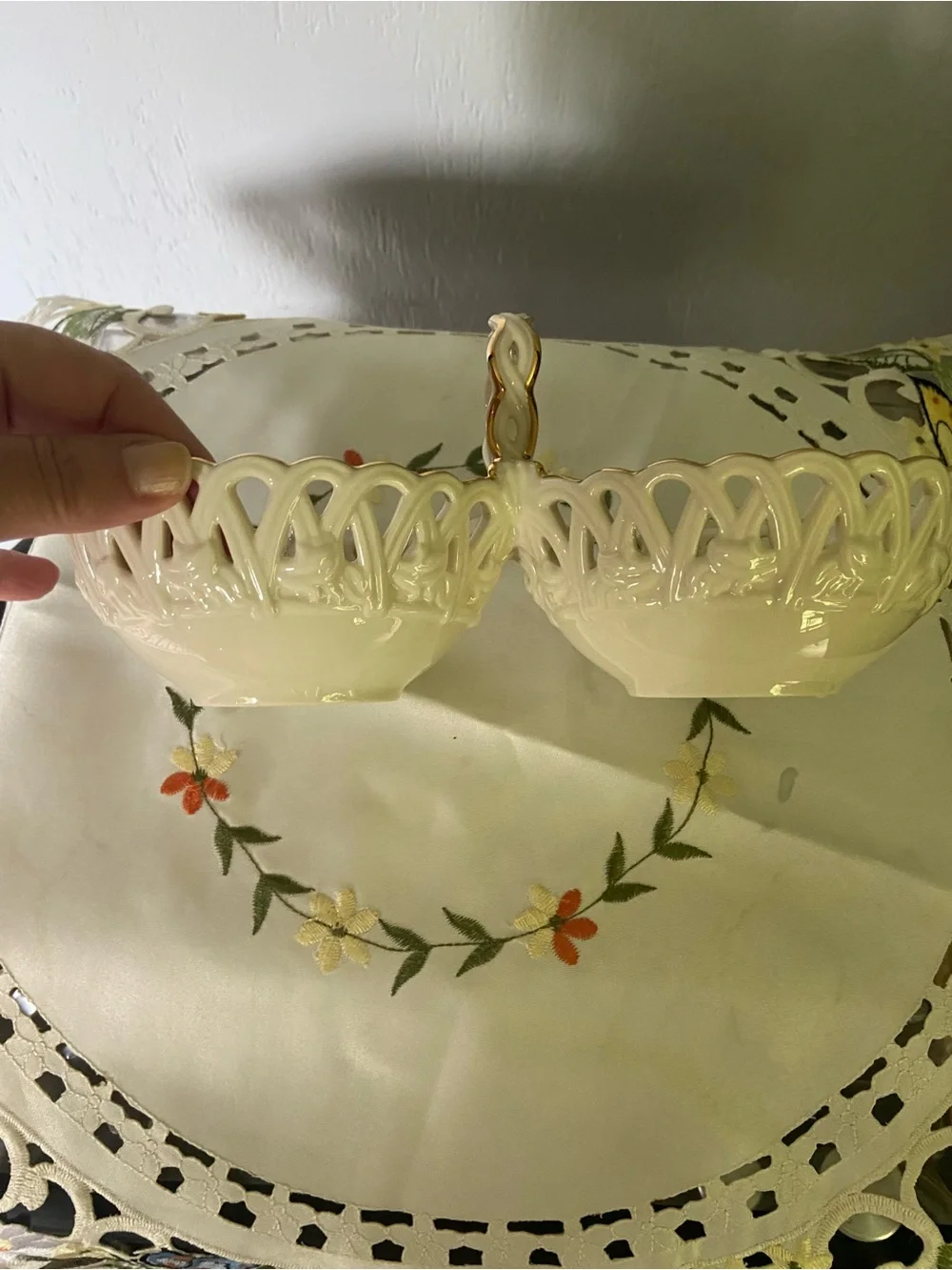 Lenox Cream Double Serving Dish with Gold Accents